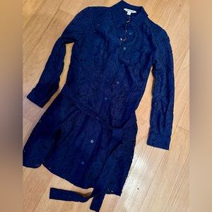 WHISTLES Floral Lace Navy Shirtdress Size 2